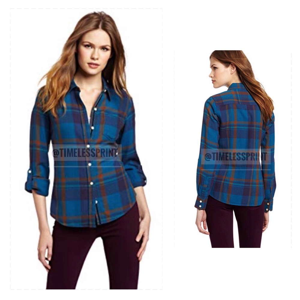Lucky Brand Blue/Purple/Rust Plaid Shirt
